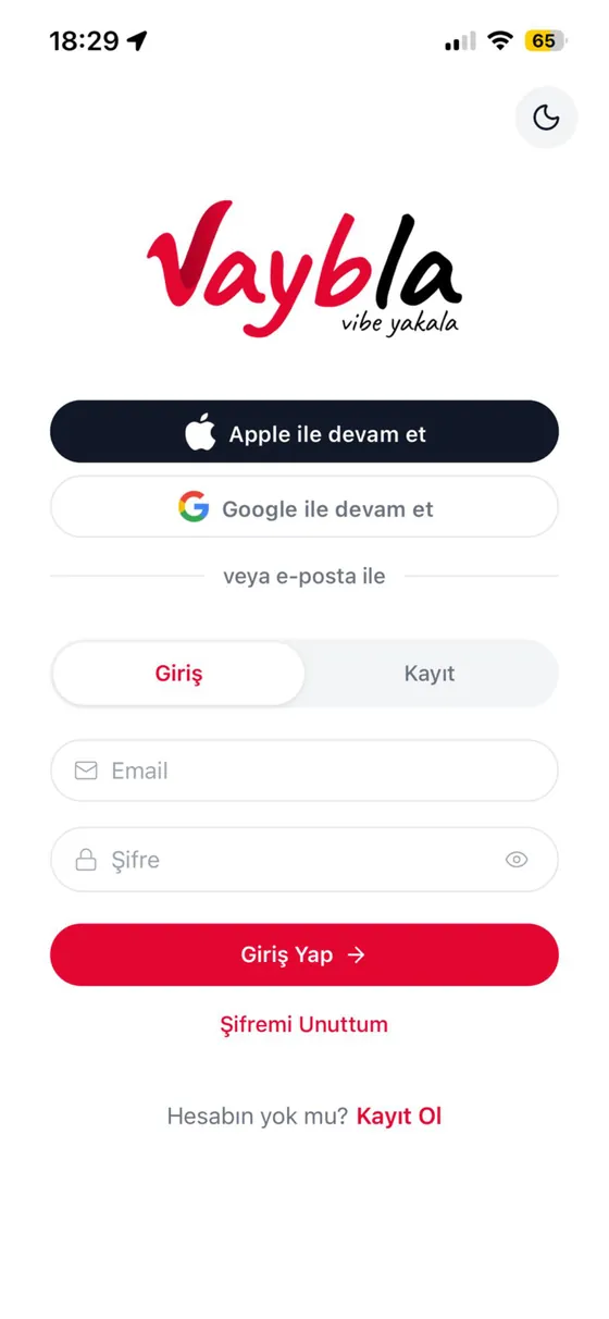 Vaybla giriş ekranı